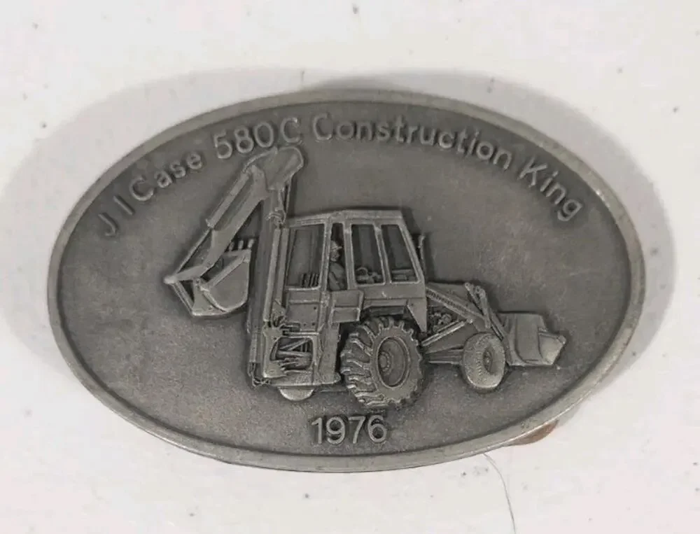 Case Construction King 580C Loader Backhoe Tractor Pewter Belt Buckle 1976 1975